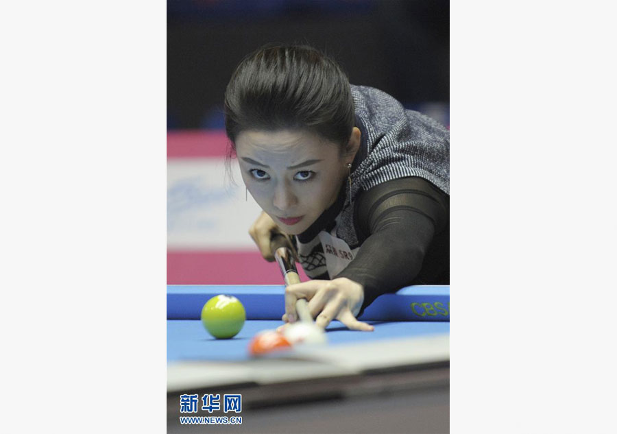 Pan Xiaoting competes in nine ball game in SW China