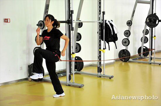 Universiade athletes in pregame warm-up