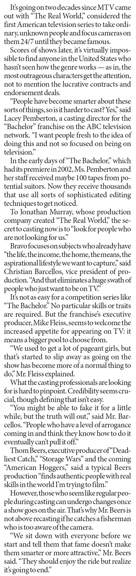 A rarity: real folks for reality shows