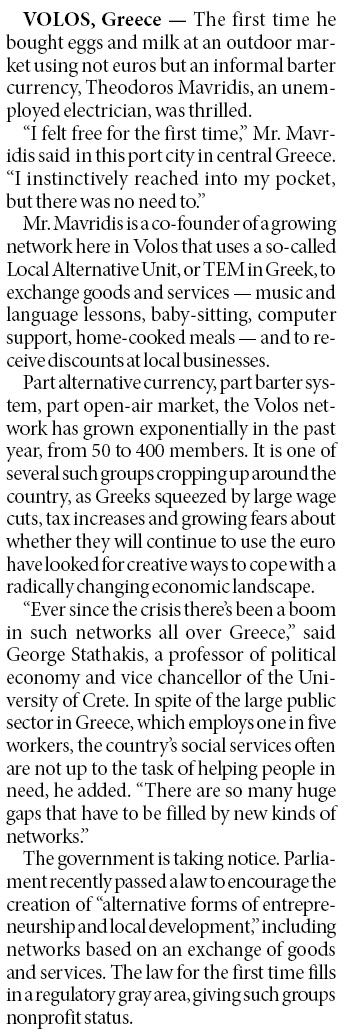 In a troubled economy, solidarity in bartering