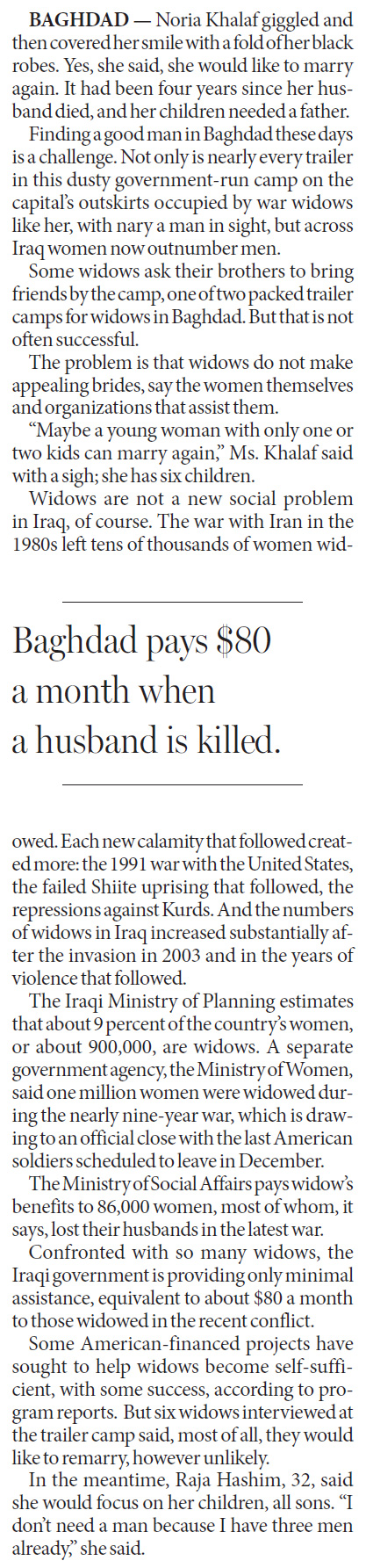 Few men, little aid for Iraq's war widows