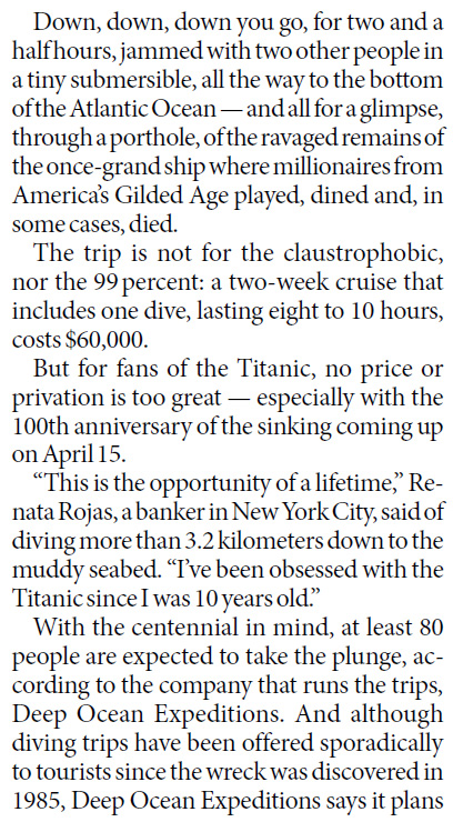 Tourists go deep (into their pockets) to see the Titanic
