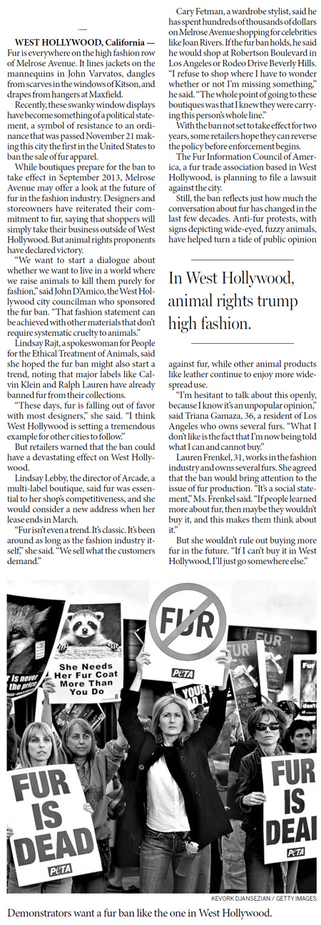 Shop owners decry trendy town's fur ban