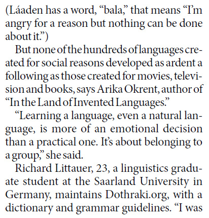 On film and TV, fantasy languages to live by