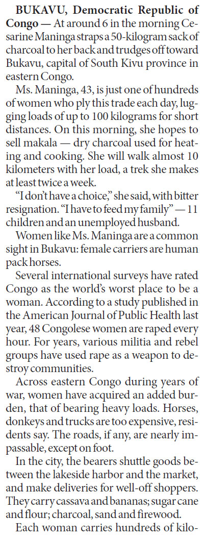In Congo, burdened by loads and life