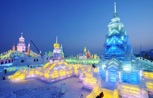 Night scenery of Harbin Ice and Snow World