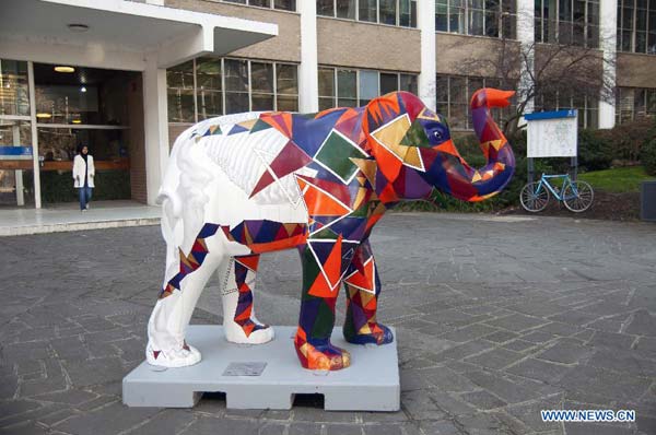 Colorful sculptures of Mali elephant in Melbourne Zoo