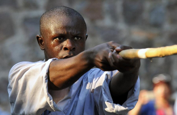 African apprentices practise kungfu at Shaolin Temple