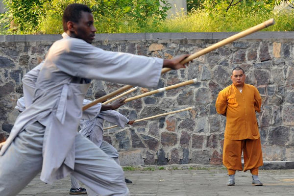 African apprentices practise kungfu at Shaolin 