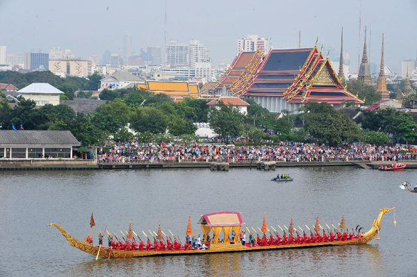 Rehearsal of Royal Barge Procession held on Chao Phraya River in Bangkok