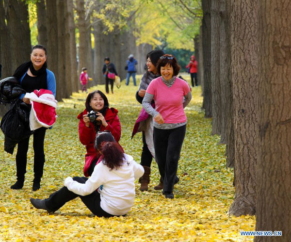 People enjoy autumn view in Beijing
