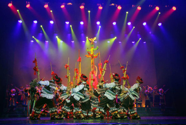 Actors of Miao ethnic group perform dance