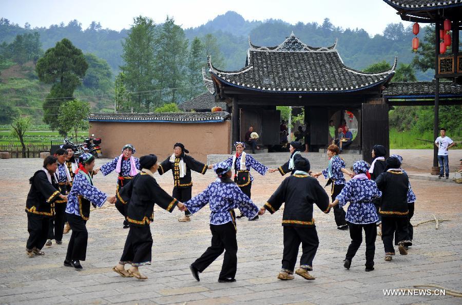 Scenery of stilted houses of Tujia ethnic group