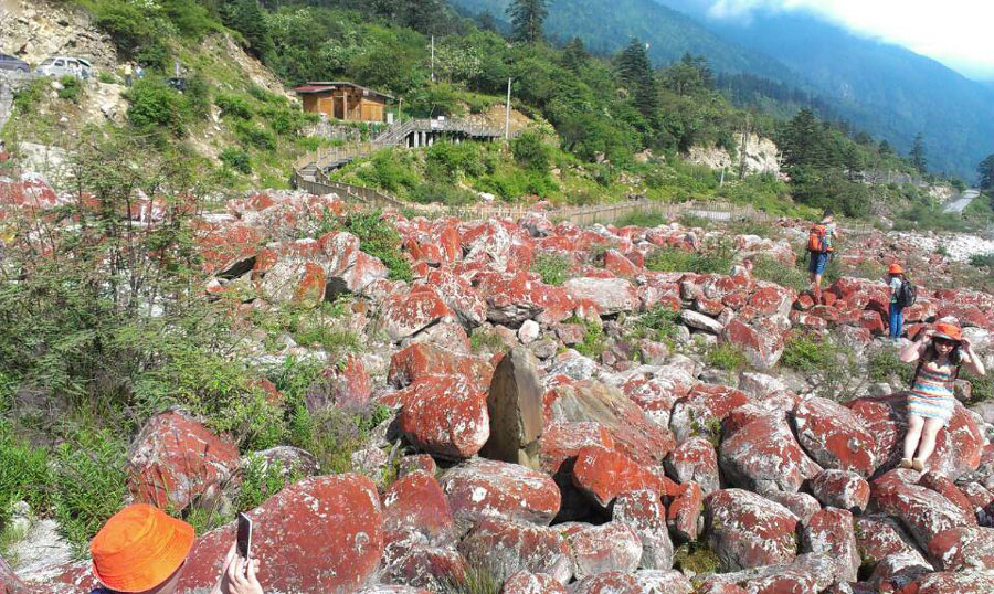 Glacier and red stone beach at Hailuogou, SW China