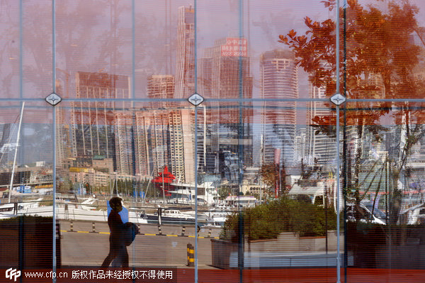 Qingdao reflected in windows