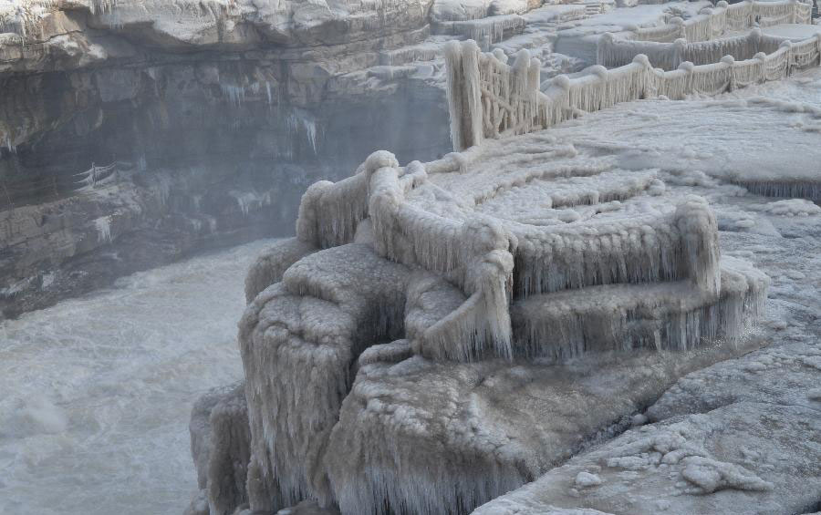 Icicles seen at Hukou Waterfall on Yellow River