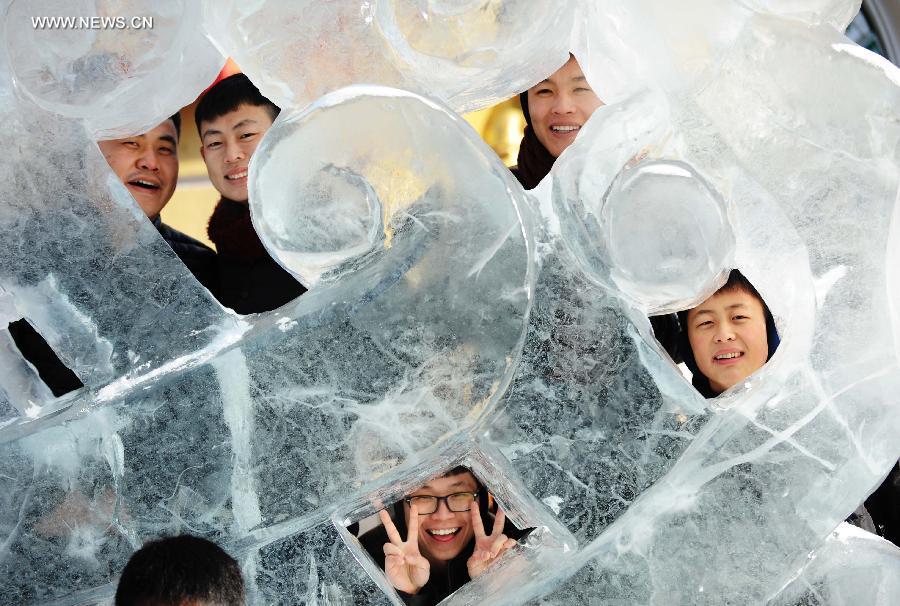 People celebrate New Year on frozen river