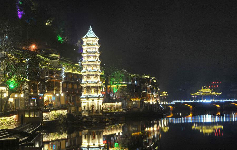 Amazing night scene of Fenghuang Ancient Town