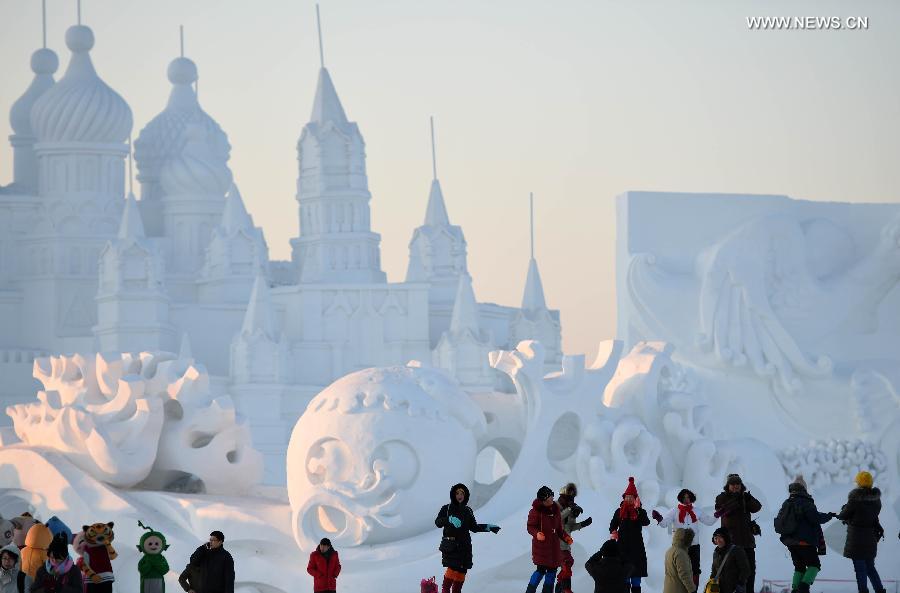 Tourists visit 27th Int'l Snow Sculpture Art Expo