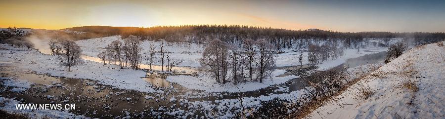 Marvelous scenery of Halha River in morning mist