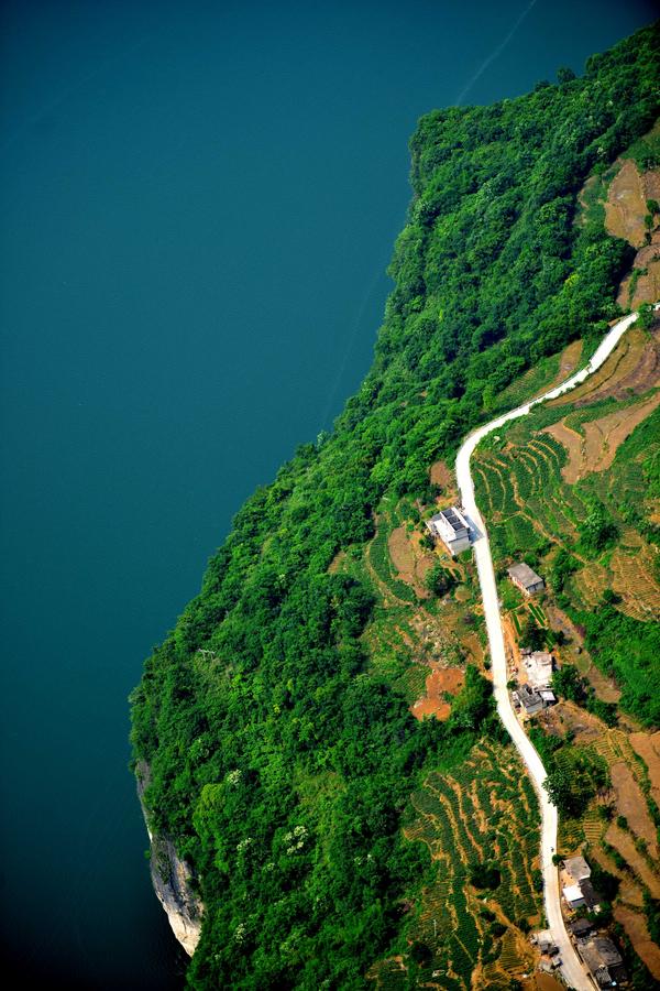 Aerial view of Qing river in Central China's Hubei