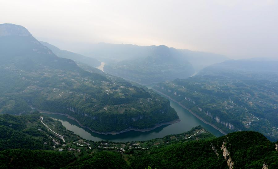 Aerial view of Qing river in Central China's Hubei