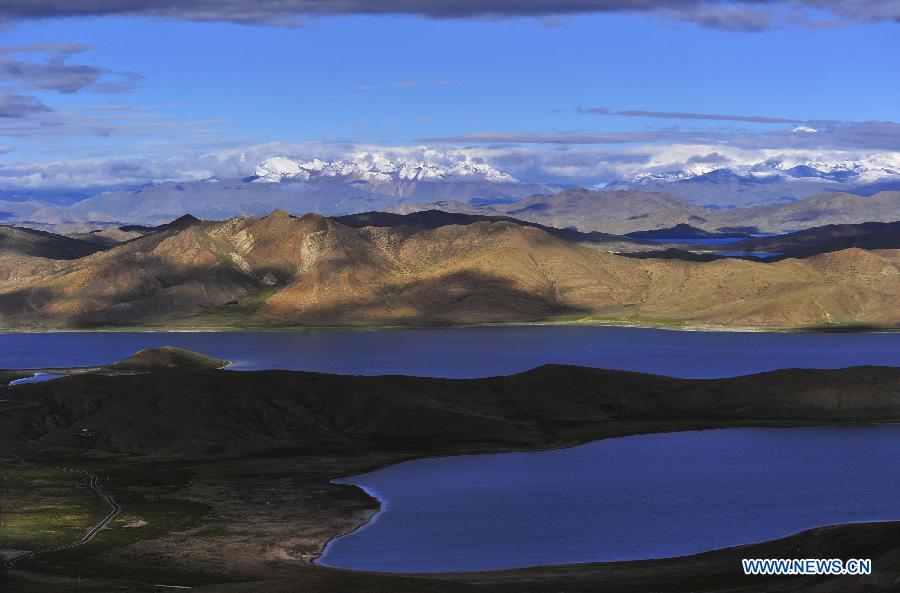 Aerial view of Yamzho Yumco Lake in Tibet