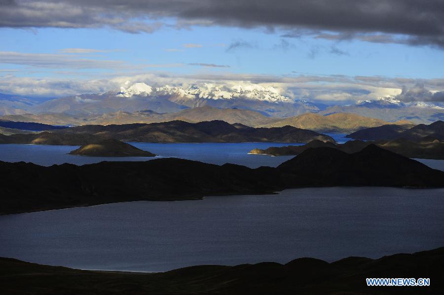 Aerial view of Yamzho Yumco Lake in Tibet