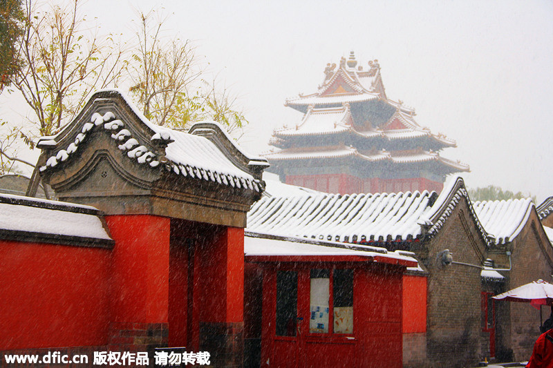 Shrouded in heavy snowfall, Palace Museum greets a good many visitors