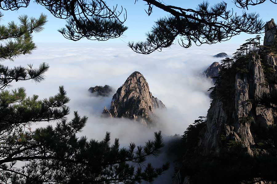 Scenery of cloud-shrouded Huangshan Mountain in E China