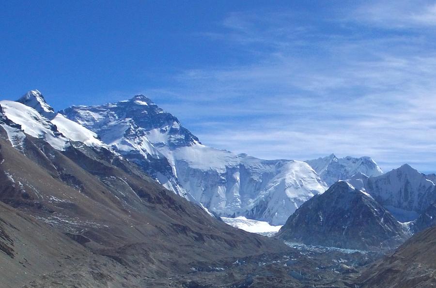 Distant view of Mount Everest in Tibet