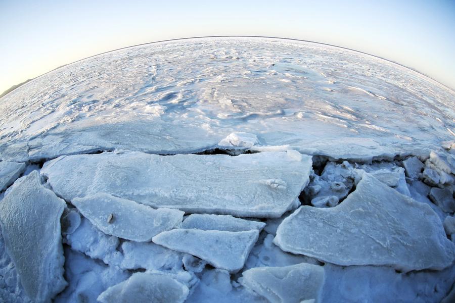 Scenery of frozen sea at Xiajiahezi bathing beach in Dalian