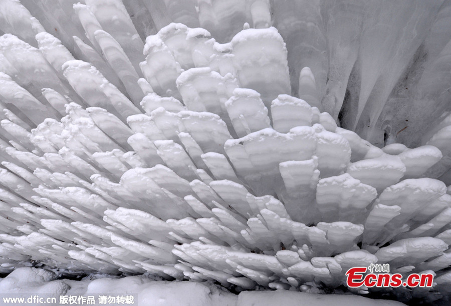 Beijing' s frozen waterfall attracts tourists