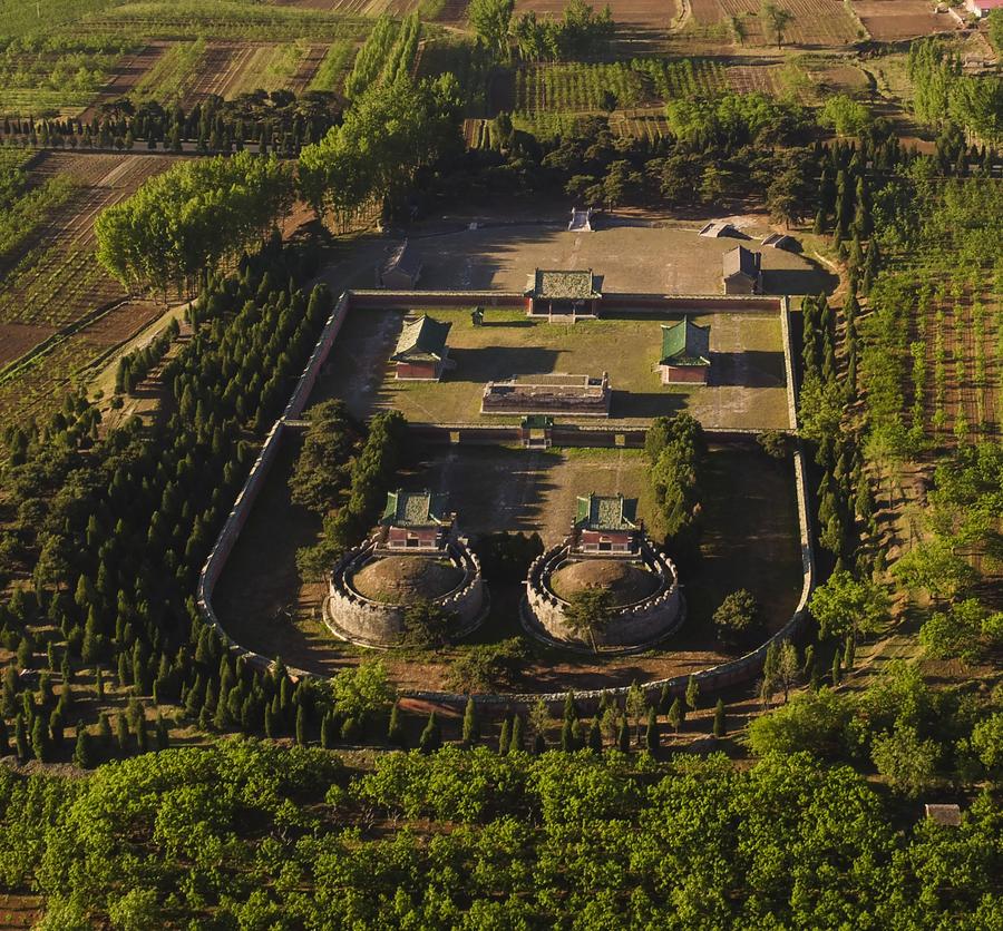 Historic Qingdongling tombs immersed in morning light