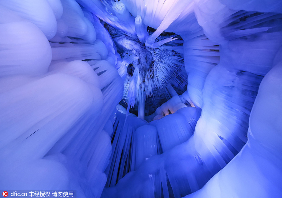 An icicle world inside China's deepest ice cave