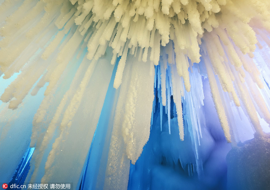 An icicle world inside China's deepest ice cave