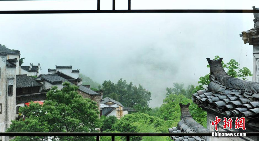 Most beautiful village in misty rain