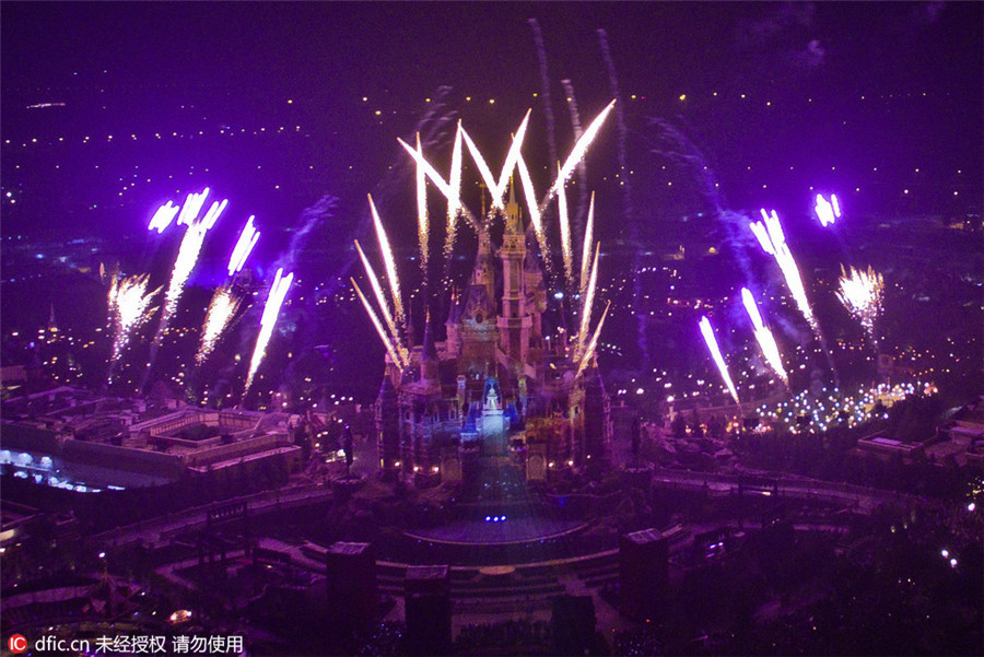 Stunning firework display at Shanghai Disneyland