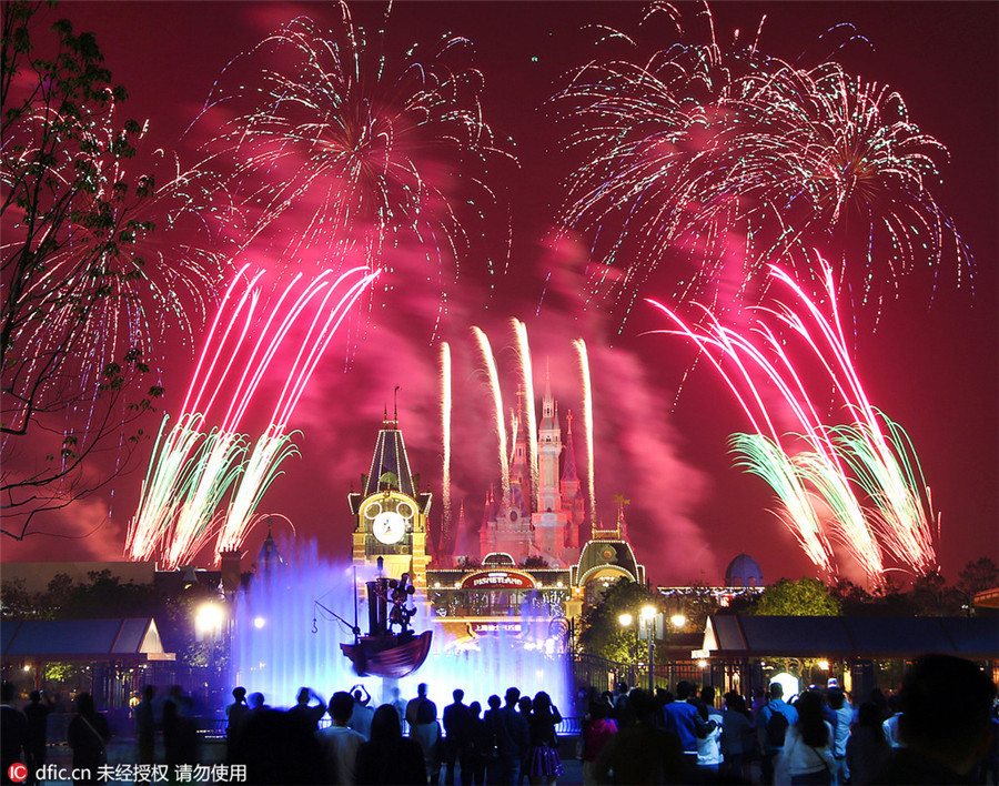 Stunning firework display at Shanghai Disneyland