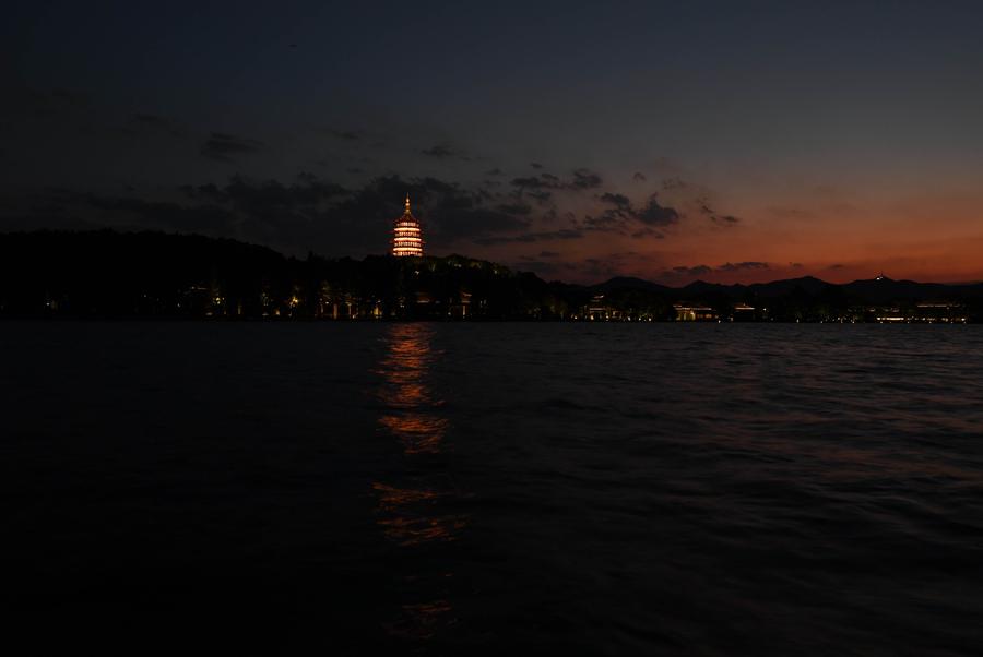 Night view of Leifeng Pagoda of West Lake in Hangzhou