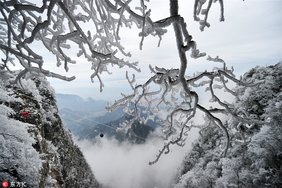 Frosty Tianmen Mountain a winter fairy tale