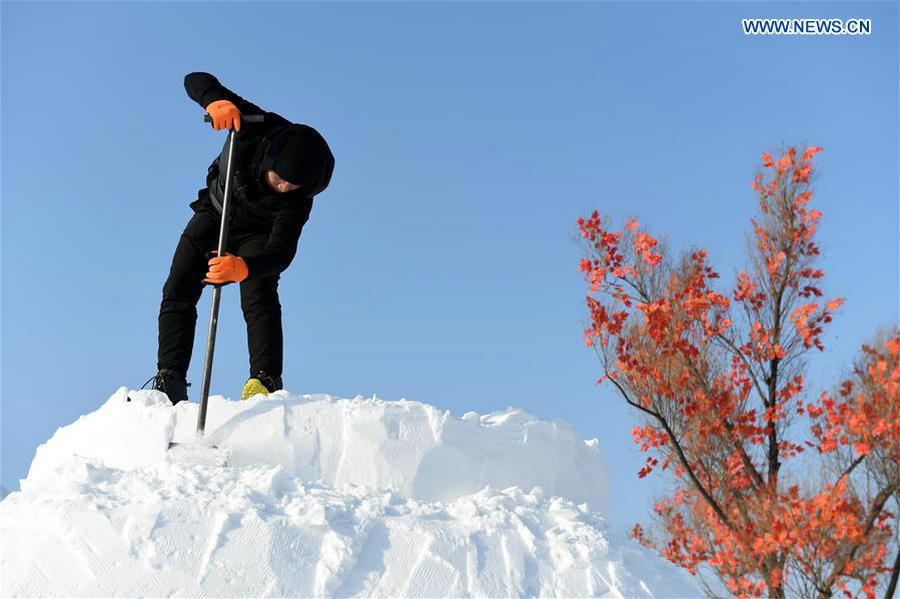 Snow sculpture competition held in Heilongjiang