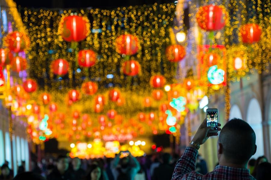 Scenery of lights decoration for Spring Festival in Macao