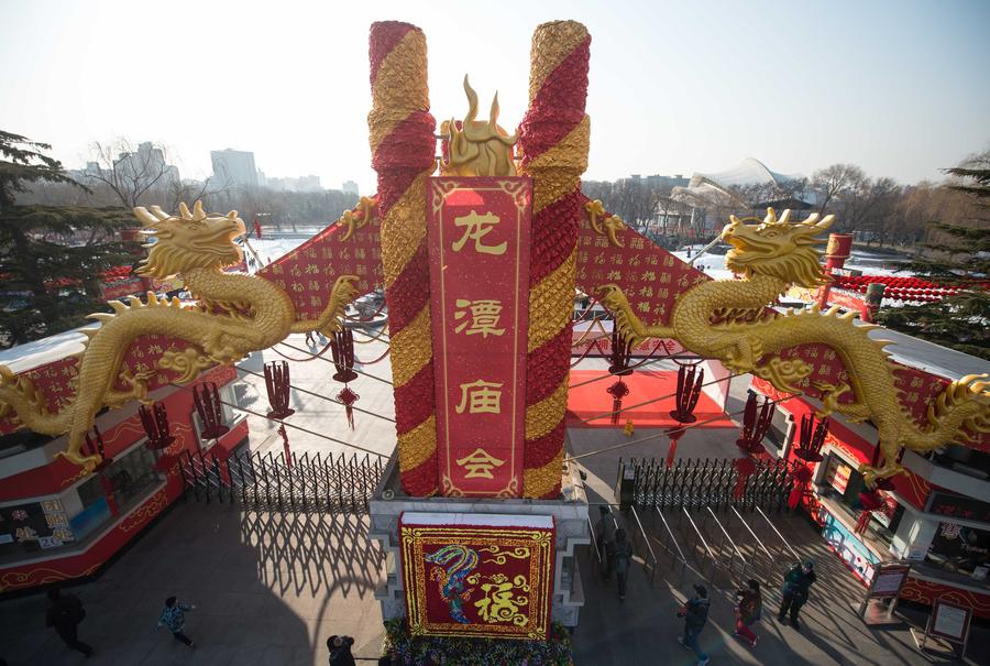 Longtan Park decorated with red lanterns to greet Spring Festival