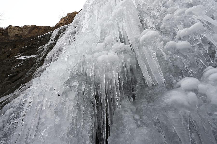 Scenery of icy waterfall in Shandong