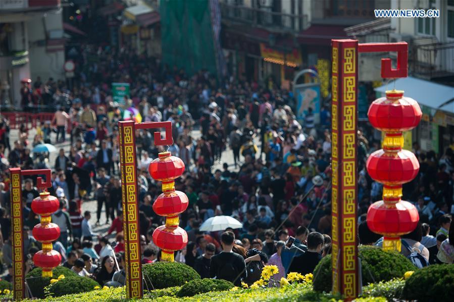 Tourists travel around Macao during Lunar New Year holiday