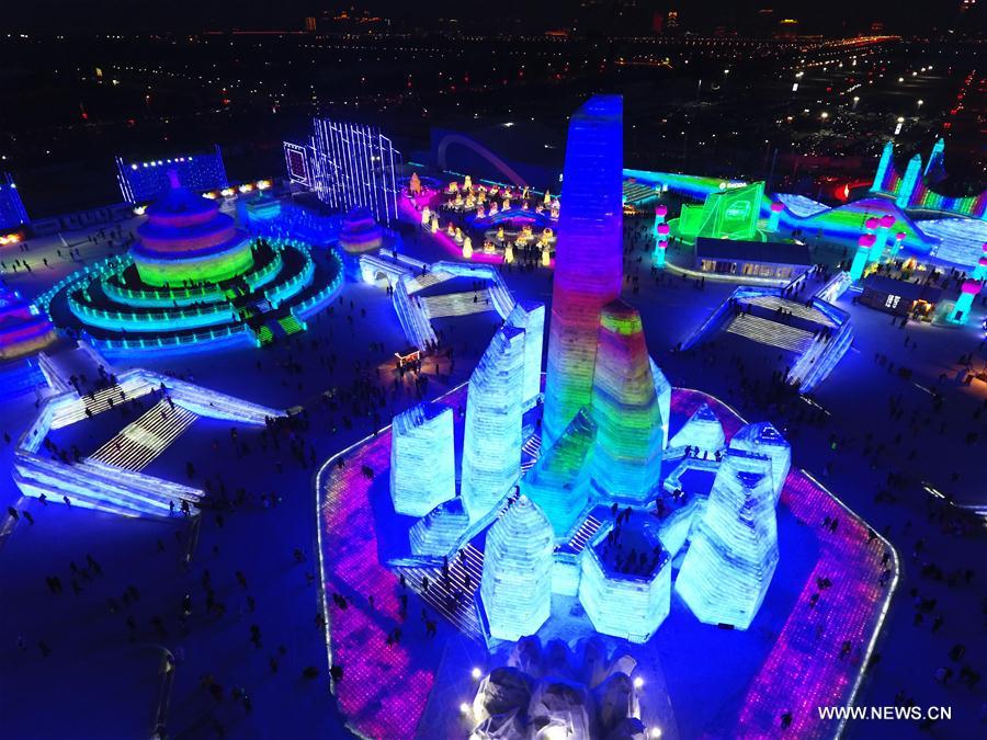 Night scene of Harbin Ice-Snow World in NE China