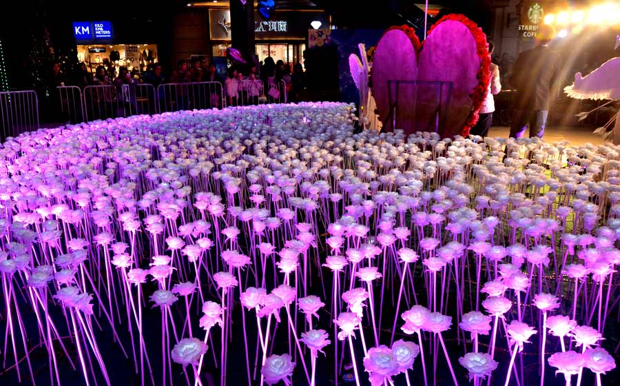 A sea of roses lights up Wuhan on Valentine's Day