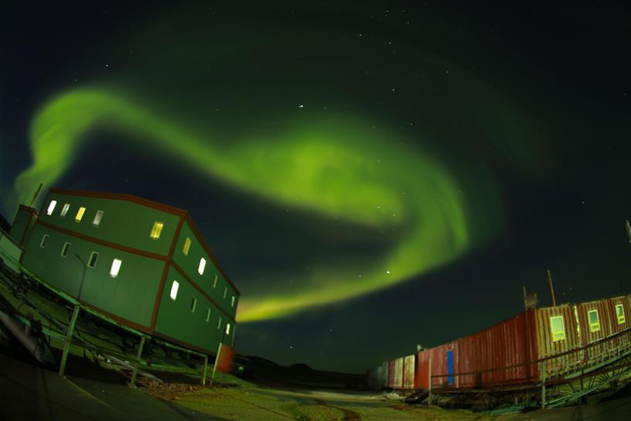 Aurora australis in sky over Zhongshan Antarctic Station