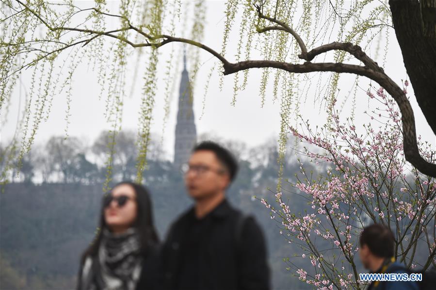 Tourists visit Bai Causeway in West Lake scenic area